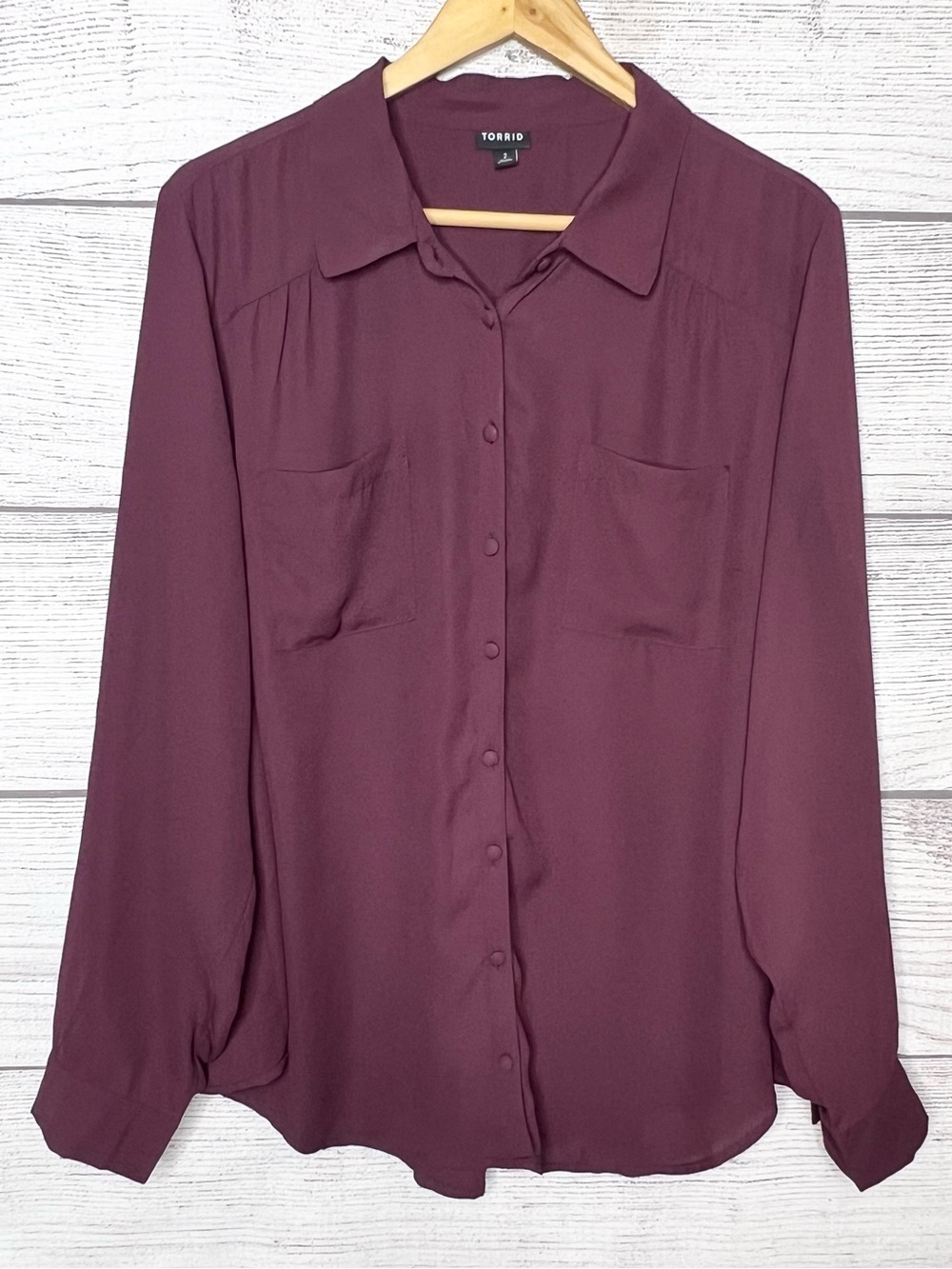 Torrid Plum Burgundy Long Sleeve Button-Front Blouse Top Shirt Size 2X